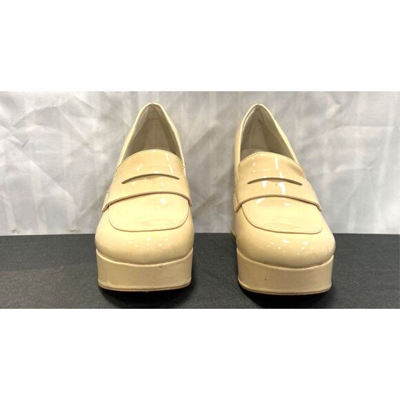 Cecelia New York Women's Beige Patent Leather "Pinky" Platform Penny Loafers  9 - Picture 3 of 6